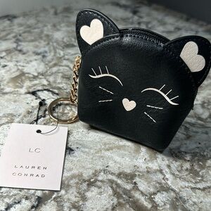 NWT Lauren Conrad Kitty Eye Coin Pouch Heart Ears Whiskers Black Pink Rose Gold